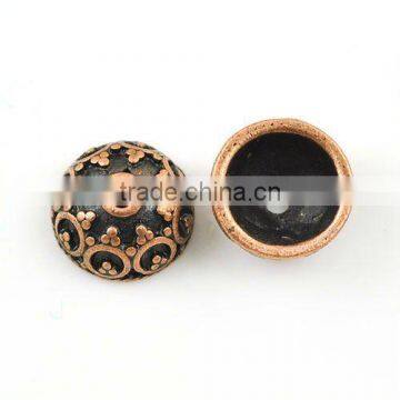 10mm antique bronze flower shaped engraved jewelry caps, large hole bead cap