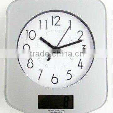 Wall mounted kitchen scale with clock