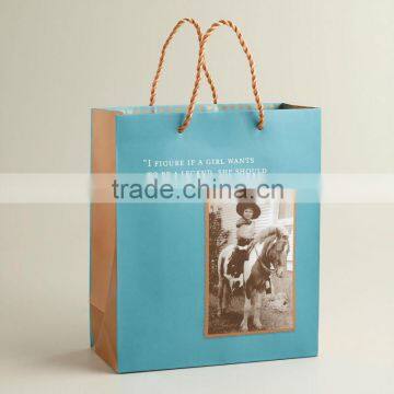 Fancy printed Drawstring Paper Bag with webbing handles