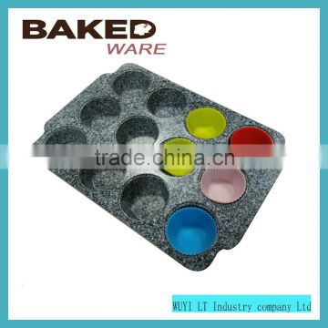 Carbon steel marbel coating 12 cup baking pan DIY 12 cupcake moulds