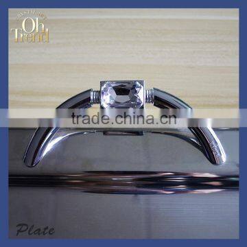 Stainless steel food safety round serving tray round plate with crystal diamond