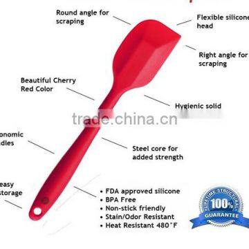 Silicone Spatula Sets of 4 - Hygienic Solid Silicone Design - Cherry Red - 100% Food Grade Silicone - Premium Silicone Utensils