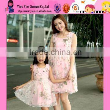 2015 Fashion Elegant Chiffon Cheaper Flower Dress OEM Selling Sexy Korean Style mom and daughter dress