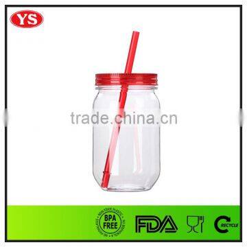 Bpa Free 540ml Customized Plastic Jar Tumbler With Straw