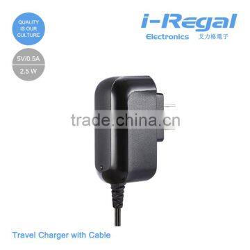 New Moudle AC 110-240V 5V1A Travel Charger With Cable, With CE RoHS Approved for Mobile Phone