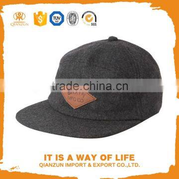 Custom design only cool fitted suede brim 5 panel hat wool leather patch 5 panel hats and caps