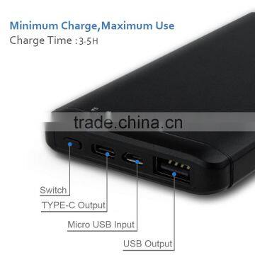 portable power bank 10000mah for gionee with QC 2.0 and type c
