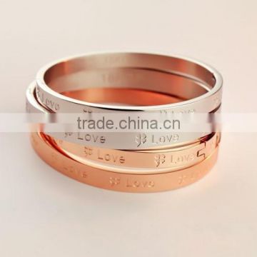 High quality rose/white gold stainless steel bangle, charm clover love stainless steel bracelet/bangle