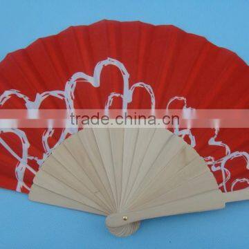 customized fabric folding hand fan with wooden ribs