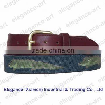 Needlepoint Fish Belts with DMC Cotton and Monogram Genuine Leather in Grey color for Man