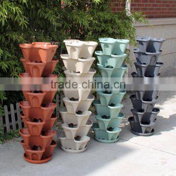 Garden decor cheap colorful stackable plastic flower pots