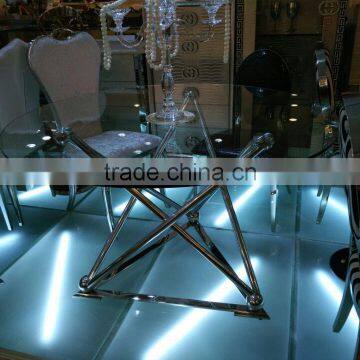 Glass Top Stainless Steel Base Dining Table and Chair AH126 photo-5
