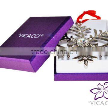 VICACCI 14K White Gold Plated Metal Xmas Snowflake Ornament With White Crystals From Swarovski photo-6