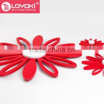 Flower 3D Wall Mounted Clock With Two Flower Set of 3 Home Decor Art MDF Wooden Diy Wall Clock photo-5