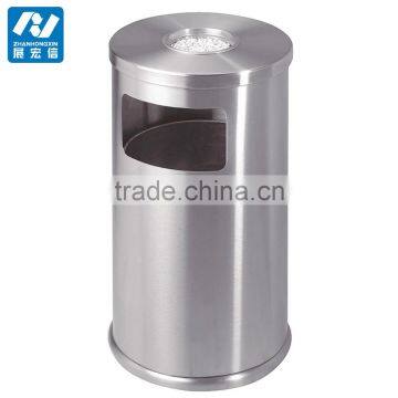 Commercial stainless steel waste bin with ashtray