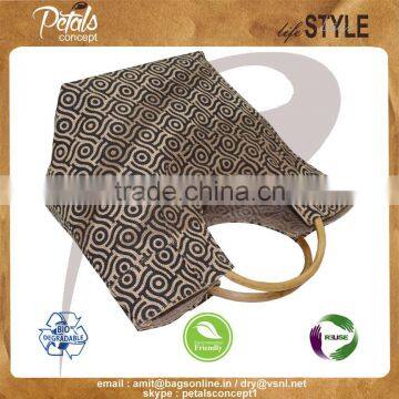 Jute Gift Bag With Round Handle for Weekend - Overall Print Shopping Tote - Cane Handle Bags photo-2