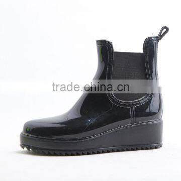 New Design Wedge Thick Heel Chelsea Shiny PVC Chelsea Rain Boots Women photo-2