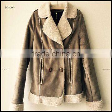 wholesale double shoulder bag big double-breasted mongolian lambs wool fur coat lapels