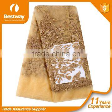 3D Handmade Wedding Dress African French Tulle Lace Fabric With Beads And Stones FL1126 photo-4