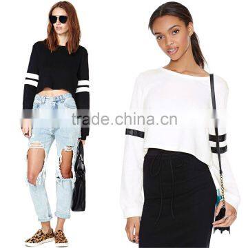 New hip hop Women Crop Tops Patchwork Long Sleeve Casual Loose Pullover bomber Sweatshirt