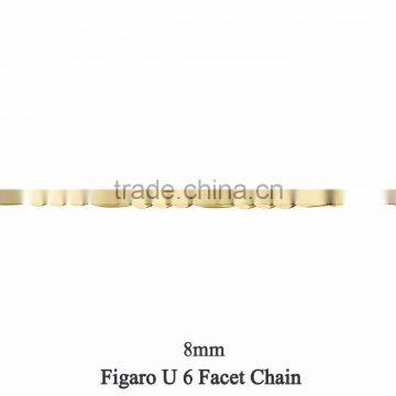 Gold Plated 8 MM Figaro U 6 Facet Chain Necklace