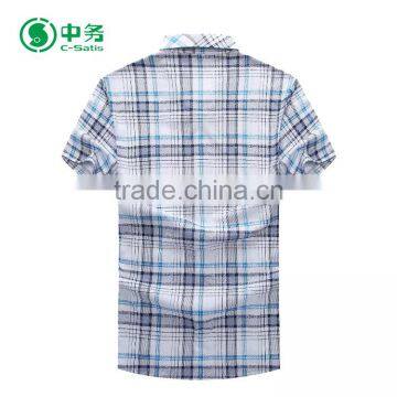 Fashionable Summer Short Sleeves 100% Cotton Mens Casual Check Shirt photo-3