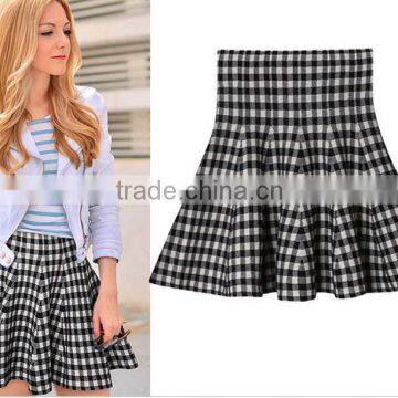 custom school girls pleated tartan skirts ladies black white plaid skirt