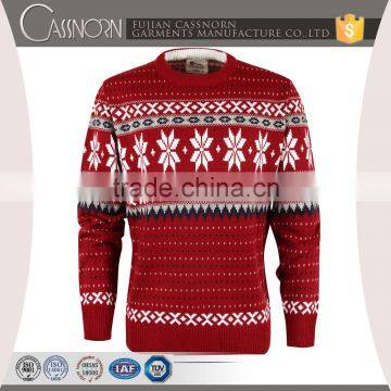 Crew Neck Long Sleeve Snowflake Jacquard Christmas Sweater for Men