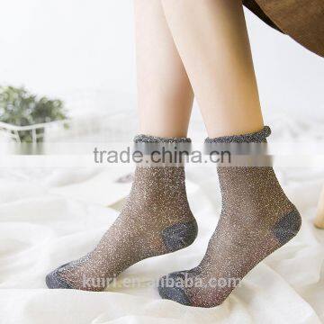 WS-47 2017 Spring New Arrived Korean Fashionable Dress Sexy Gold and Silver Silk Heap Heap Socks Women/Ladies Sox photo-4