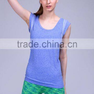 Factory women seamless sports gym sleeveless t shirt