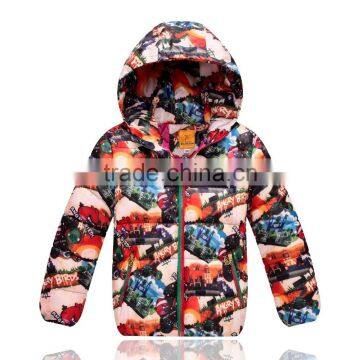 Colourful 2-6years old Outdoor kids duck down jacket with hood for winter