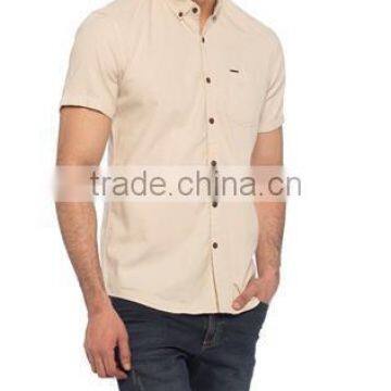 Summer New Models Beige Short Sleeve Solid Super skinny Buttoned Shirt