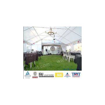marquee tent with roof lining and curtain decorations for wedding