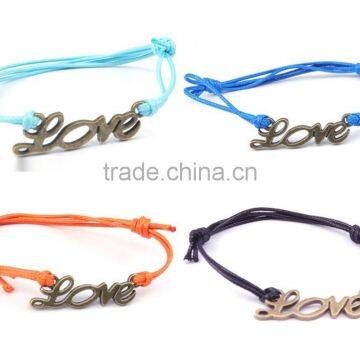 2PCs Bronze Letters Love Faux Suede Leather Cord Charm Bracelets