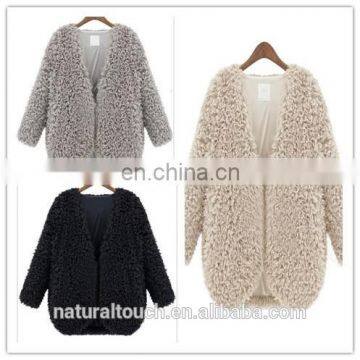 New Style Loose V Neck Long Sleeve Winter Women Faux Fur Coat photo-2