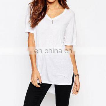 Woman v neck Casual style bulk blank t-shirt in white color