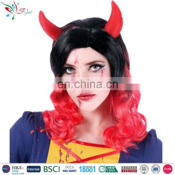 classical style devil horn synthetic fibre wigs ombre party carnival wig