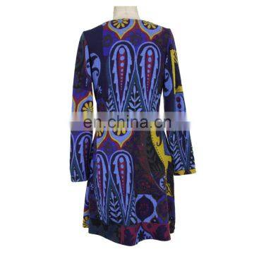 Patch Work Print Neck Frill Old Women Wrap Dress photo-2