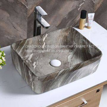 Fancy Rectangle Color Manufacturer no Hole Ceramic Wash Hand Basin Sink From China
