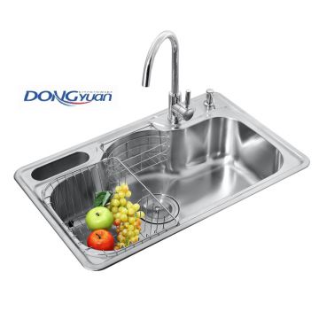 Guangdong Dongyuan Kitchenware 820×510×215mm POSCO SUS304 Stainless Steel Single Bowl Topmount Drawn Kitchen Sink (DY-515)