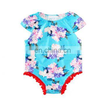 Cute Design Flutter Sleeve Infant Body Suit Flower Printed Newborn Baby Romper photo-2