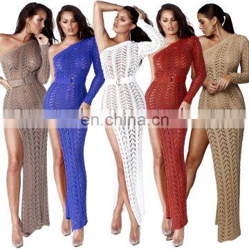 Women Crochet Tunic Beach Dress High Split Ladies Cover-up Summer Women Beachwear Sexy Hollow Out Knitted Swimsuit Cover Up 2020 photo-2