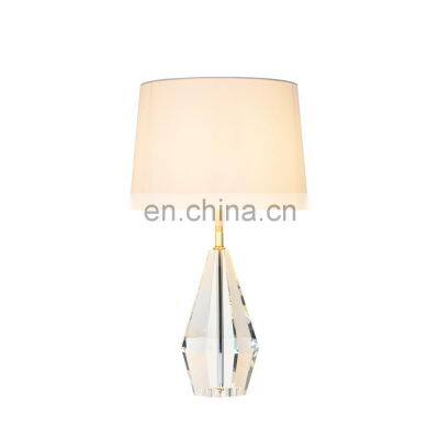 Modern Octagon Crystal Fabric Round Shade Column Table Lamp for Hotel Home Lighting