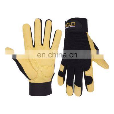 HANDLANDY Golden deerskin leather gloves mechanic work gloves safety