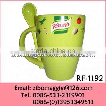 Hot Sale Porcelain Colored Promotional Personalized Soup Mug with Spoon