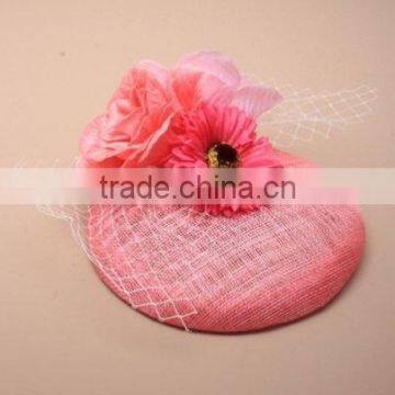 New Style Sinamay Base Fascinator Hat With Fabric Flower For Wedding Hair Accessories