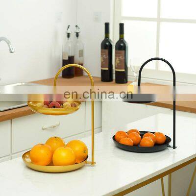Modern Living Room Use Dining Table Metal Hanging Kitchen Wire Rack Iron Fruit Basket 2 Tier