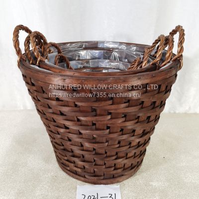 Hot Selling  Brown Color Wood Chip Fruit Basket For Flowers  For Sale