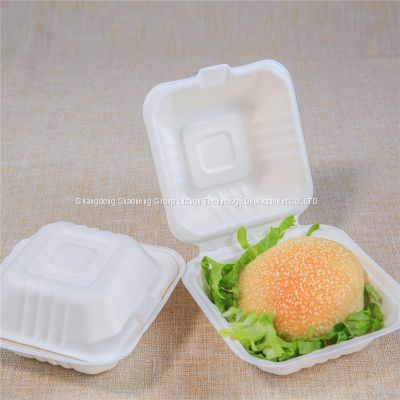 Customizable 450ml Refrigerator & Microwave Safe Biodegradable 6 Inch Sugarcane Bagasse Burger Box Clamshell