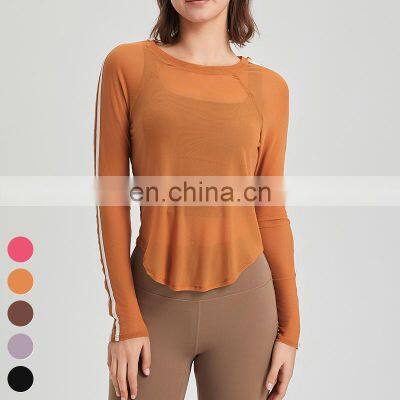Breathable Quick Dry Gym Fitness Running Tshirt Sports Tops Long Sleeve Mesh Lightweight Yoga T-Shirt Blouse For Women photo-4